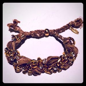 Gold braided chain bracelet w/ rhinestones
